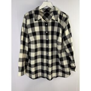 Talbots Womens Long‎ Sleeve Button Up Top Sz 1X Black Ivory Buffalo Plaid Cotton